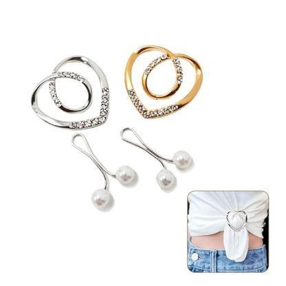 Rhinestone Heart Scarf Ring, Shirt Clip, Silver Gold, Metal, 1.5cm Inner Diameter, Fashion Clothing Accessory