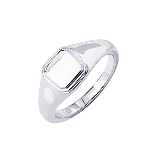 Amazon Essentials 14K Plated Sterling Silver Round Signet Ring - color: Silver, size: 6, style: Square