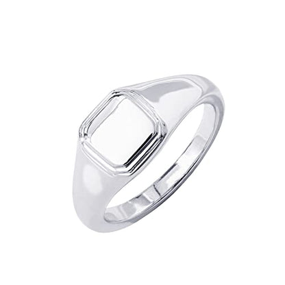 Amazon Essentials 14K Plated Sterling Silver Round Signet Ring - color: Silver, size: 6, style: Square
