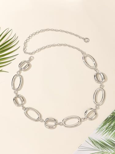 Circle Chain Belt Silver Waist Chain Women Waist Jewelry Body Chain Metal Chunky Chain Belts for Dress - color: 45 inch-Silver