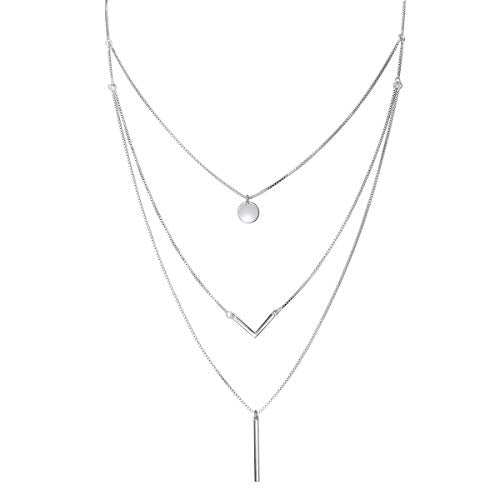 DAOCHONG S925 Sterling Silver Triple Layer Pendant Choker Necklace for Women 16"+2" - style: 3 Multilayer Layered