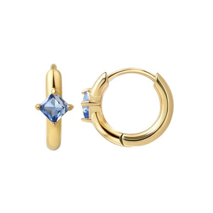 316L Surgical Steel Birthstone Hoop Earrings for Women | Lightweight, 5A Cubic Zirconia, Hypoallergenic, Lead & Nickel Free, 8mm Huggie Hoops - color: 18k gold-plated: 09. September (Sapphire)