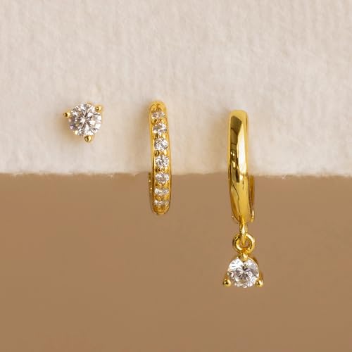 3 Pairs Mini Hoop Earrings Set Turquoise Cubic Zirconia Huggie Hoop Cartilage Earring Ear Cuff for Women (Turquoise/CZ) - color: Style B-Gold