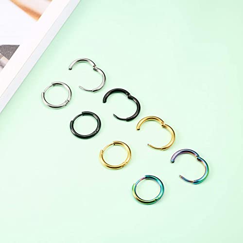 Surgical Stainless Steel Hoop Earrings 8mm/10mm/12mm Small Huggie Hoop Earrings for Women and Men - color: C: Diameter 12mm (4 Color),4 Pairs
