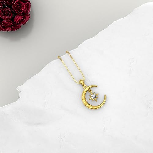 Moissanite Moon and Star Necklace 925 Silver Birthstone Gifts for Women | Sterling Silver Sun and Moon Pendant Elegant Jewelry Birthday Gifts for Wife Mom - color: A1:Moon and Star-Moissanite