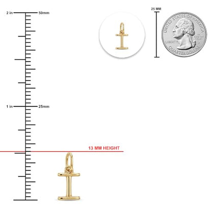 Gold Puffed Initial Letter Charm - 10 Karat Gold - 3D Bubble Letter Pendant - style: Letter i