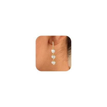 Dangle Earrings for Women Trendy, 14K Gold Plated CZ Huggie Drop Earrings, Dainty Long Chain Prom Wedding Jewelry Gift for Her - style: Heart CZ
