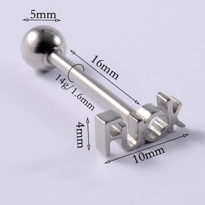 14G Stainless Steel Tongue Ring Letter Naughty Word Tongue Barbell Piercing Ring 16mm Straight Bar Body Piercing Jewelry for Women Men