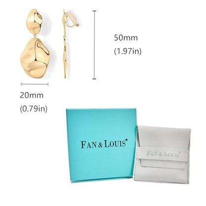 FAN&LOUIS Gold Silver Clip On Dangle Earrings Women,14K Gold Teardrop Statement Dangle Earrings Clips Lightweight Hammered Drop Dangle Clip-on Earrings for Women - style: Gold and Silver