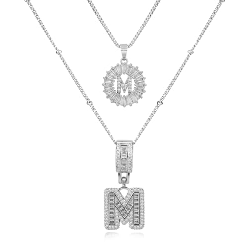 14K Gold Plated Alphabet Necklace Cubic Zirconia Letter Pendant, Personalized Name Jewelry Gift for Women, Customizable A-Z, Birthday/Mothers Day Gifts for Womens - color: White Gold, style: Style-M