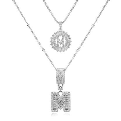 14K Gold Plated Alphabet Necklace Cubic Zirconia Letter Pendant, Personalized Name Jewelry Gift for Women, Customizable A-Z, Birthday/Mothers Day Gifts for Womens - color: White Gold, style: Style-M
