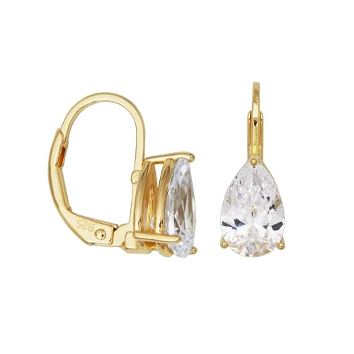 Amazon Essentials Sterling Silver or Gold Plated Sterling Silver Pear Cut Cubic Zirconia Leverback Earrings - color: Yellow Gold