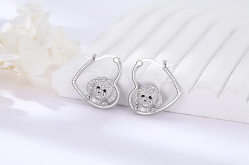 LES OSEWA Dog Animal Earrings Sterling Silver Animal Heart Hoop Dangle Earrings Cute Jewelry Gifts for Women - color: Bichon Frise