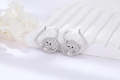 LES OSEWA Dog Animal Earrings Sterling Silver Animal Heart Hoop Dangle Earrings Cute Jewelry Gifts for Women - color: Bichon Frise