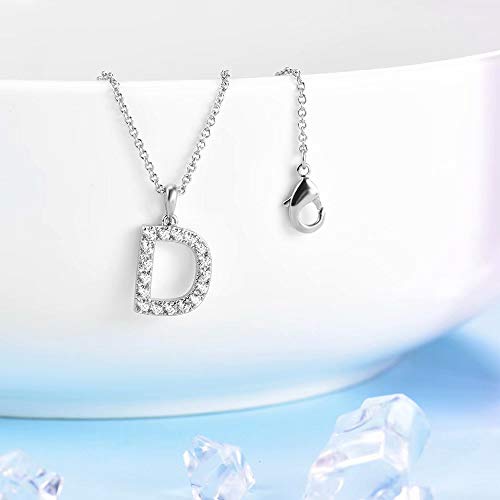 Tarsus Initial Cubic Zirconia Necklace for Women Teens | Jewelry Gifts for Women Adjustable Chain 18" + 2" - style: Silver-D-Diamond style