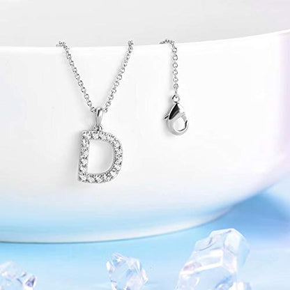 Tarsus Initial Cubic Zirconia Necklace for Women Teens | Jewelry Gifts for Women Adjustable Chain 18" + 2" - style: Silver-D-Diamond style