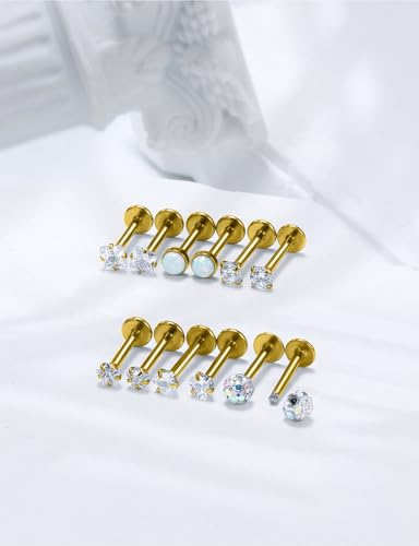 16G Flat Back Earrings Nose Studs 316L Surgical Steel Medusa Labret Monroe Lip Ring Tragus Forward Helix Conch Cartilage Lobe Earrings Stud Piercing Jewelry For Women Men Silver Gold