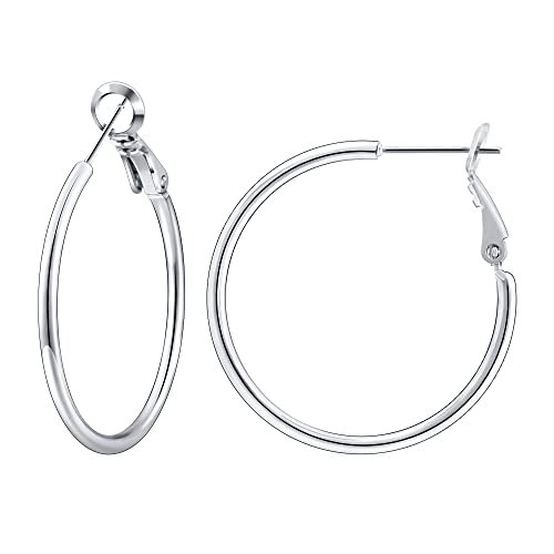 Gacimy Gold Hoop Earrings for Women 14K Gold Plated, 925 Sterling Silver Post Hypoallergenic Earrings Hoops for Women - color: Silver, size: 30mm
