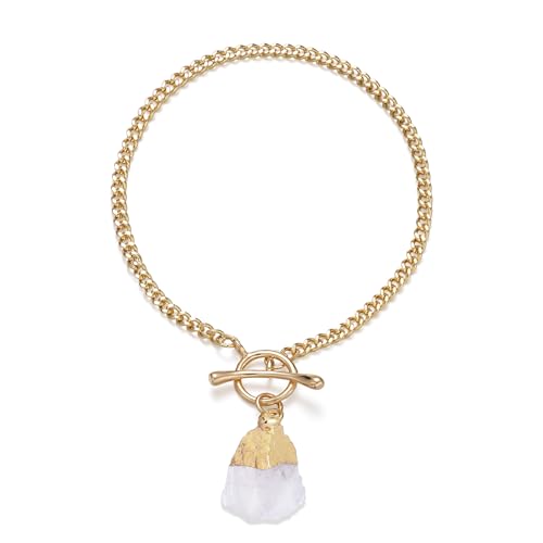 Crystal Bracelet for Women, Dainty 14K Gold Plated Chain Bracelet | Handmade Healing Crystals and Stones Spiritual Jewelry Gifts for Women - style: Clear Quartz Bracelet