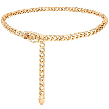 Women's Metal Waist-Chain-Belt Golden-Cowgirl-Belts Adjustable Waistband | Chain Belt for Women, Gold Chain Belt for Dresses Jeans