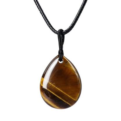 Teardrop Gemstone Necklaces for Women, Healing Crystal Pendant Necklace Birthstone Jewelry for Women - color: Tiger's Eye