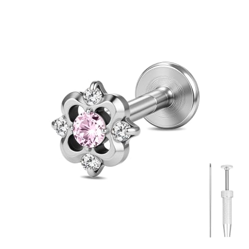 G23 Titanium Gold Filled 16G Cartilage Earring, 6mm 8mm - color: Floret, Silver, size: 6MM