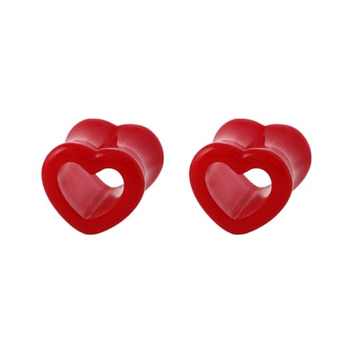 Acrylic Hollow Heart Double Flared Ear Tunnels Plugs Gauge Expander Stretching Earrings for Women Love Piercing Body Fashion Y2K Jewerly for Her Bff - color: Red, size: 2g(6mm)