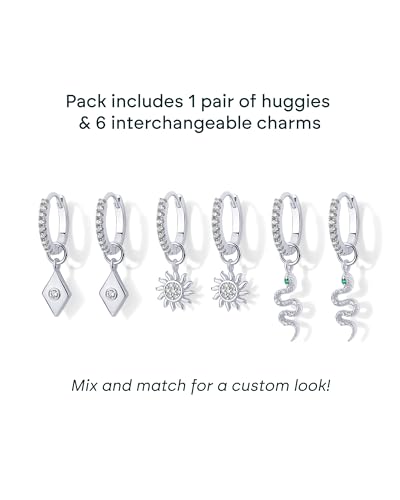 PAVOI 14K Gold Plated Mix & Match Charms Dainty Huggie Earrings for Women | Hypoallergenic Earrings with 925 Sterling Silver Posts, Huggie Hoop Earrings with Motif Dangle Charms Pack - style: Snake