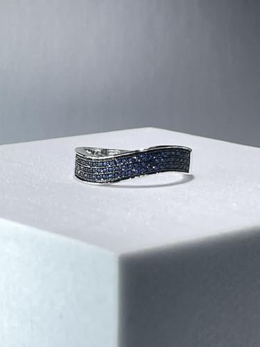 HEXAJOLIE Ribbon Statement Band Ring for Women | Elegant Gold Jewelry Accessories | Perfect for Party & Date Night | Hypoallergenic & Durable - color: Silver/Blue