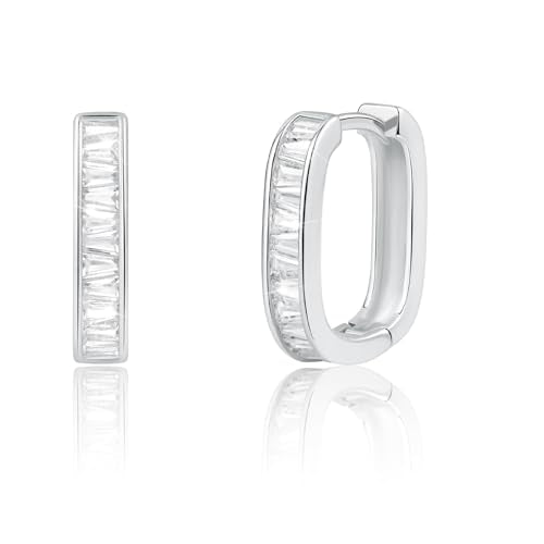 Me&Hz Gold Huggie Earrings Small Huggie Hoop Earrings for Women 14K Gold Plated Hypoallergenic Cubic Zirconia Huggies Mini Silver Hoop Earring for Women - color: Square - CZ, Silver