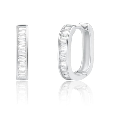 Me&Hz Gold Huggie Earrings Small Huggie Hoop Earrings for Women 14K Gold Plated Hypoallergenic Cubic Zirconia Huggies Mini Silver Hoop Earring for Women - color: Square - CZ, Silver