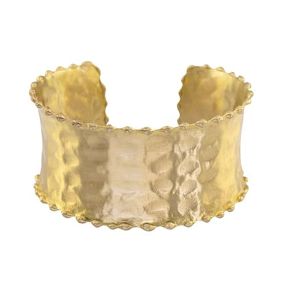 Gold Brass Statement Ornate Cuff Bracelet | Fluted Edges, Polished Hammered, Concave Design, Luxury