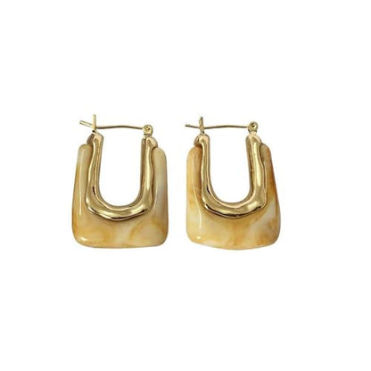Chunky Clear Retro U Shaped Hoop Minimalist Square Resin Huggie Earrings for Women - color: Yellow