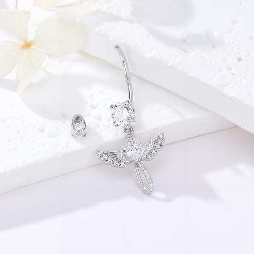 Belly Button Rings 925 Sterling Silver Belly Piercing Jewelry Hypoallergenic Navel Rings Gifts for Women - style: Angel Wings