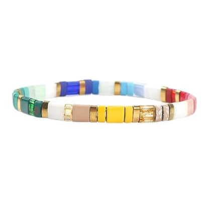 Candy Colorful Tila Flat Beads Bracelets for Women Trendy Unique Friendship Handmade Stackable Christmas Jewelry Gifts - color: yellow
