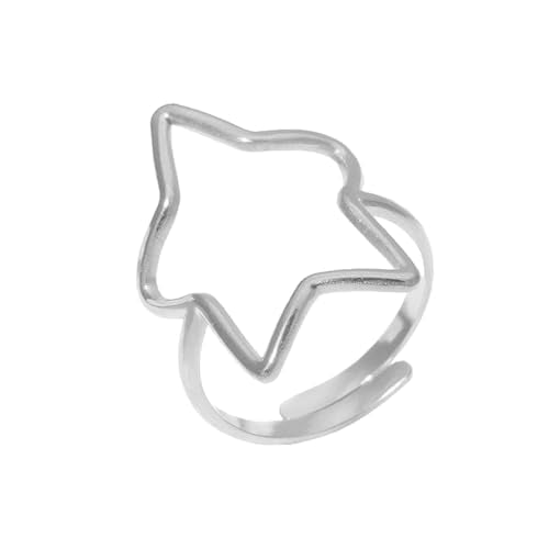 OIDIMS Hollow Lucky Stars Open Statement Rings for Women Adjustable Stackable Wedding Band Knuckle Finger Ring Stainless Steel Minimalist Comfort Fit Good Luck Friendship Promise Jewelry for Her - color: Silver