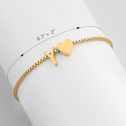 Gold Initial Bracelet for Women Dainty Personalized Name Bracelet | 14K Gold Plated, Letter A-Z Bracelet, Tiny Gold Initial Cute Heart Bracelet Jewelry Gift - color: Y