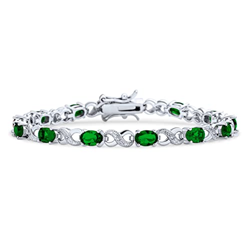 Bling Jewelry Birthstone Colors CZ Oval Infinity Tennis Bracelet Rose Gold Silver Plated - color: Green