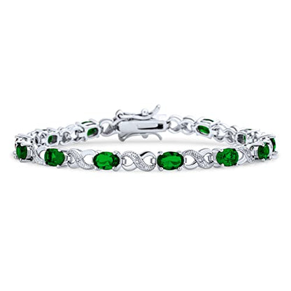 Bling Jewelry Birthstone Colors CZ Oval Infinity Tennis Bracelet Rose Gold Silver Plated - color: Green