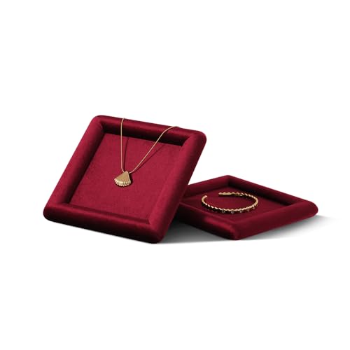 Velvet Jewelry Display Tray for Ring Earrings Necklace Bracelet Flat Tray - color: Red, size: 5.12 × 5.12 in
