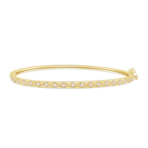 Classic Plain Design & 7 inch Bangle Bracelet for Women | Metal: Sterling Silver|Stone: Moissanite - color: Diamond Chevron