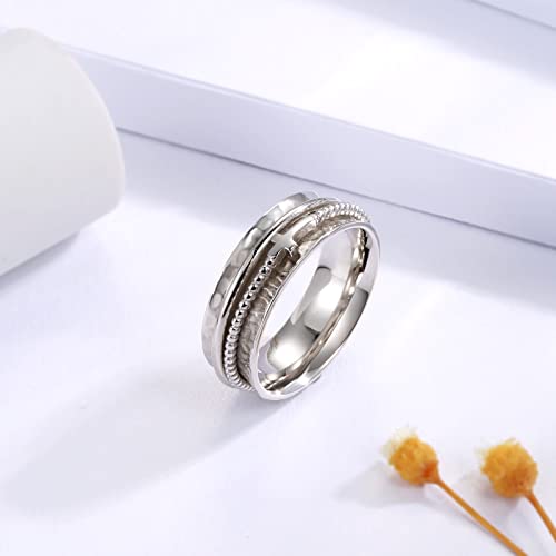 Sariel Cross Fidget Ring for Women - 925 Sterling Silver Spinner Rings Spinning Band Rings Wide Hammered - color: Silver