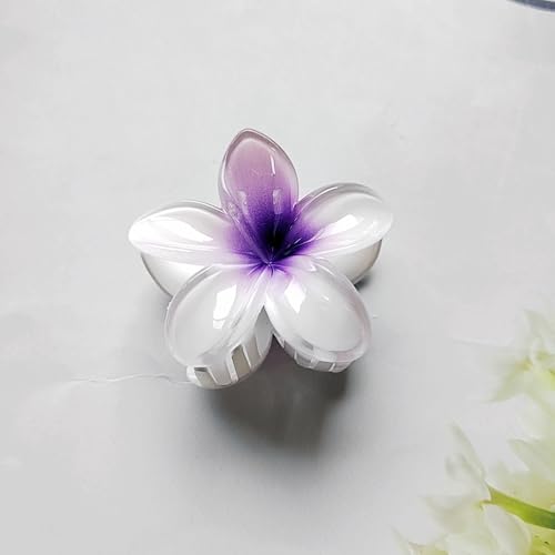 Flower Hair Clips for Women Claw Clips Summer Fashion Hair Accessories with Purple Gradient Cute Plumeria Design Barrettes Hold Hair in Place for Thick Thin Hair(3Pcs: 1 large 2 small) - color: Purple
