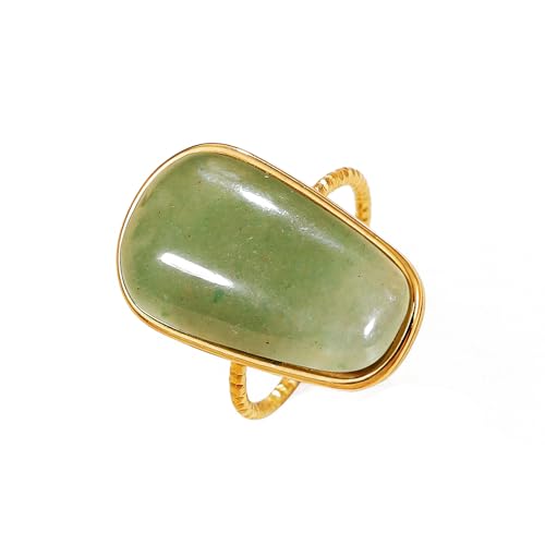 OIDIMS Gemstone Statement Ring for Women Gold-Tone Stainless Steel Natural Stone Rose Quartz Aventurine Turquoise Adjustable Open Band Stacking Finger Rings Boho Cocktail Wedding Party Jewelry - color: Green