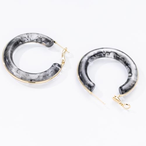 Chunky Gold Resin Hoop Earrings Leverback Statement Huggie Hoops Dangle Drop Dressy Earring Prom Festival Vacation Jewelry for Women - color: Black, size: Hoop