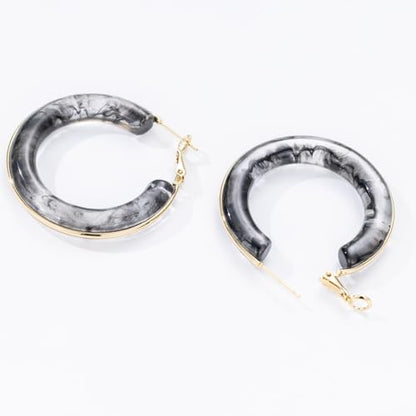 Chunky Gold Resin Hoop Earrings Leverback Statement Huggie Hoops Dangle Drop Dressy Earring Prom Festival Vacation Jewelry for Women - color: Black, size: Hoop