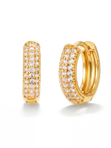 MUMREUES Gold Earrings for Women Trendy 14K Gold Plated Hoop Earrings Small Hoop Huggie Earrings Cubic zirconia Cute Simple Minimalist Dainty Hypoallergenic Jewelry Gifts for Her