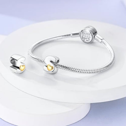 925 Sterling Silver Letter Charms A-Z for Bracelet Necklace Alphabet Bead | Heart letter A B C D G J charm initial gold Pendant beads Jewelry Gift for Women - color: Letter S