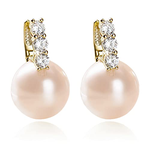 Pearl Earrings for Women 14K Gold Plated Hypoallergenic Pearl Earrings 5A Cubic Zirconia Dangle Earrings Elegant Jewelry - color: 1-Gold -pink