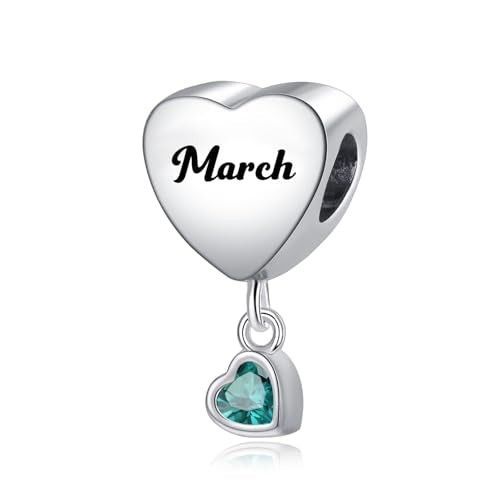 Birth Flower Heart Charm 12 Birthstone Bead for European Bracelet Necklace - style: March